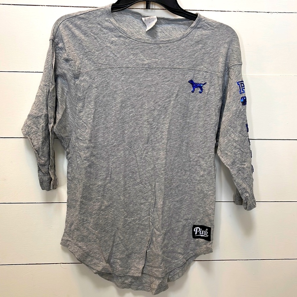 Womens Pink by VS gray lounge shirt with sequins. Size XS